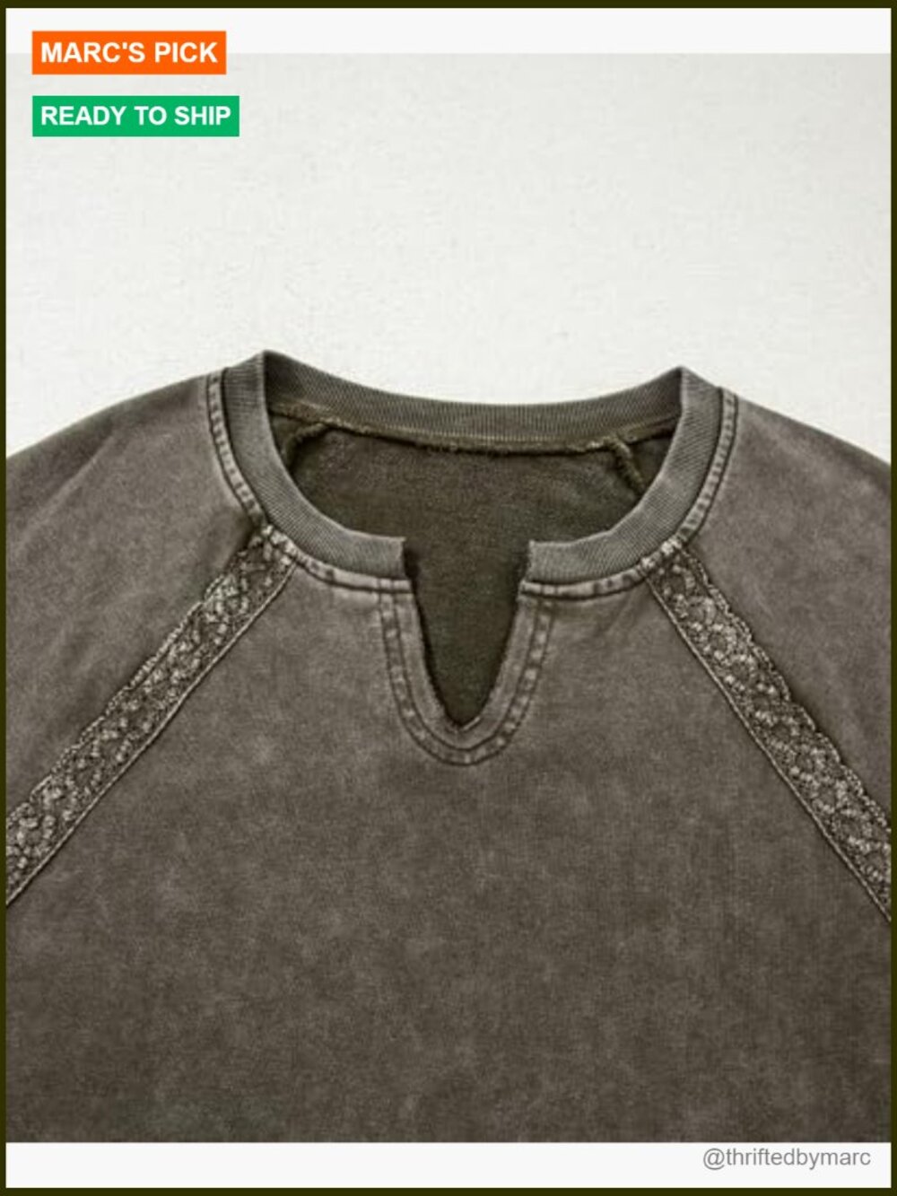Cropped Lace Sweatshirt Long Sleeve Notch Neck Pullover Casual Fall Top - Picture 5 of 6